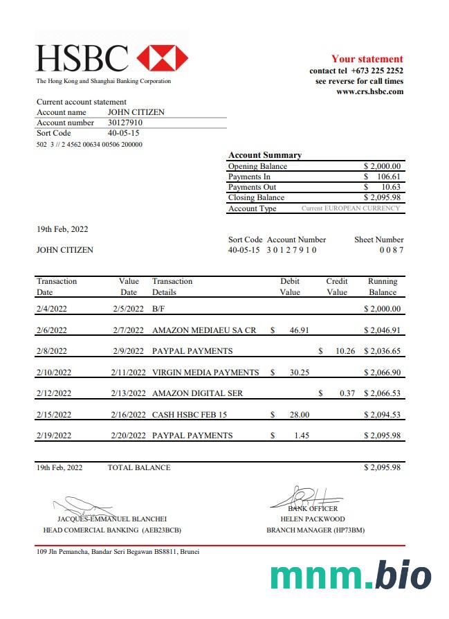 Brunei Bank Islam Brunei Darussalam szablon wyciągu bankowego w formacie Word i PDF